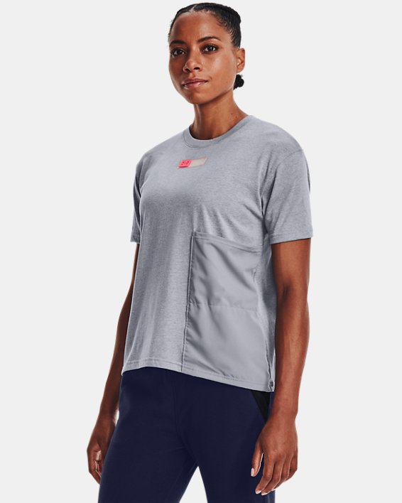 Women's UA Woven Pocket T-Shirt, Gray, pdpMainDesktop image number 0